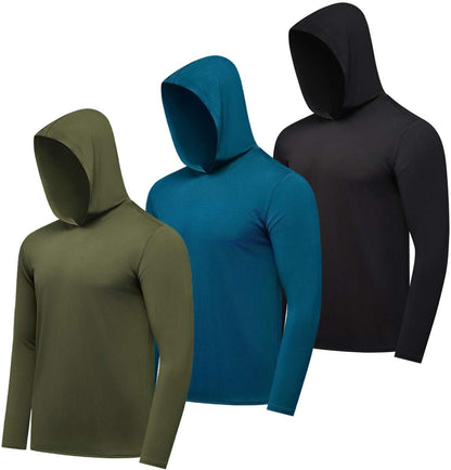 3 Pack: Men'S Dry Fit Wicking Long Sleeve Fishing Active Hoodie Pullover Sweatshirt (Big & Tall)