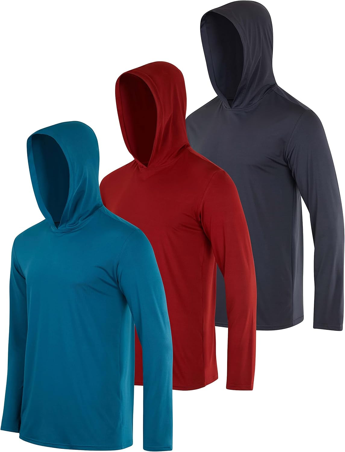 3 Pack: Men'S Dry Fit Wicking Long Sleeve Fishing Active Hoodie Pullover Sweatshirt (Big & Tall)