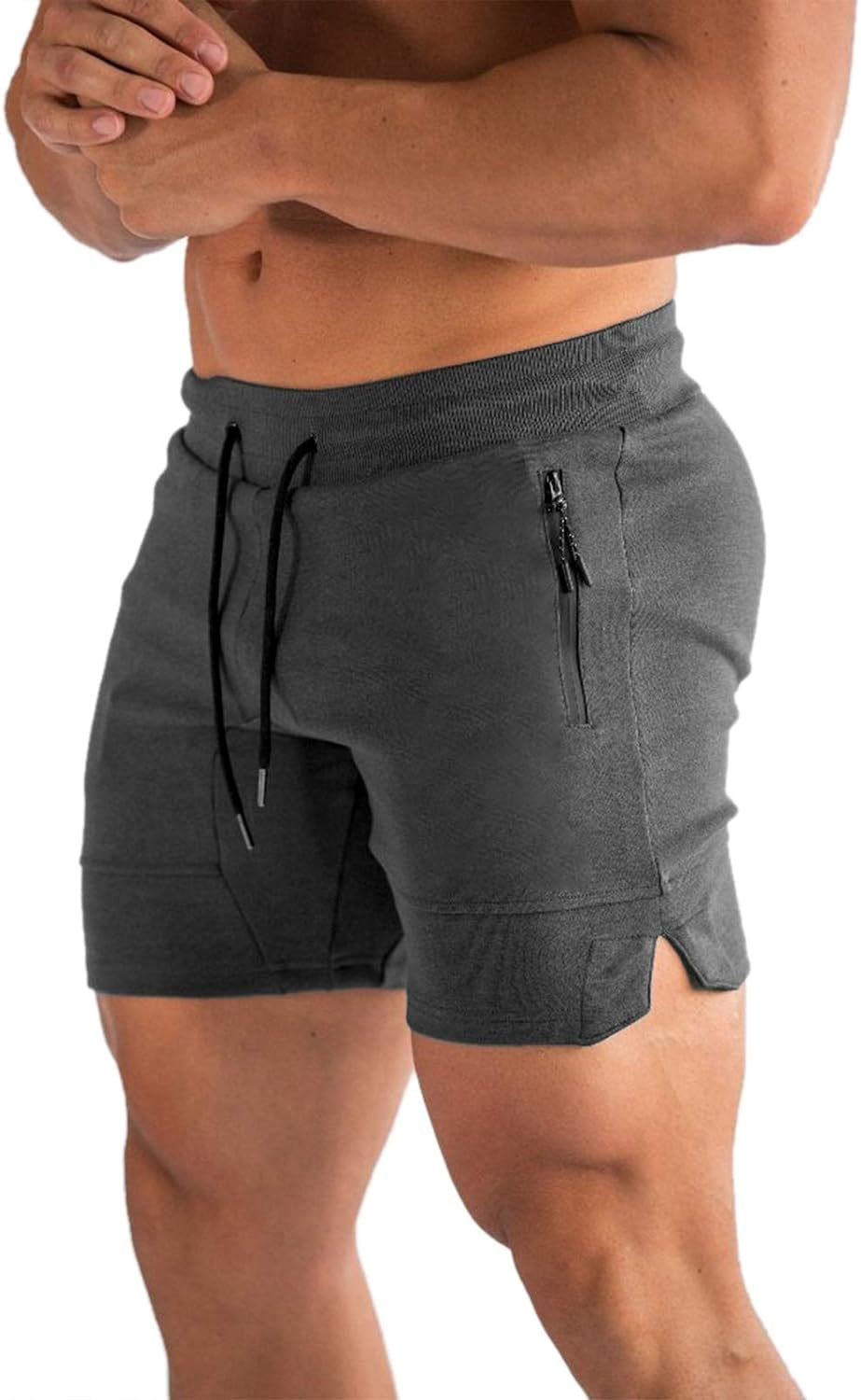 Men'S 5" Gym Workout Shorts,Fitted Jogging Short Pants for Bodybuilding Running Training with Zipper Pockets