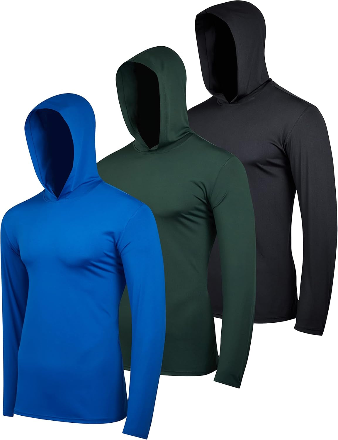 3 Pack: Men'S Dry Fit Wicking Long Sleeve Fishing Active Hoodie Pullover Sweatshirt (Big & Tall)