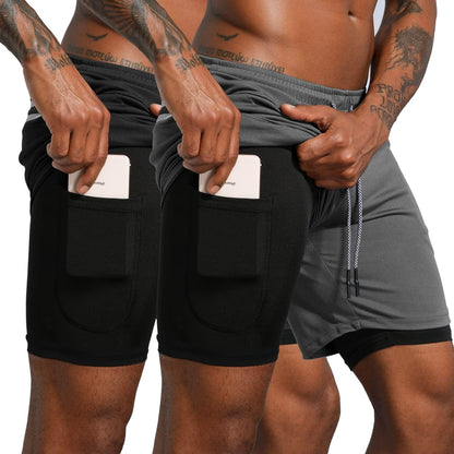 Men'S 2 in 1 Workout Running Shorts Lightweight Training Yoga Gym 7" Short with Zipper Pockets