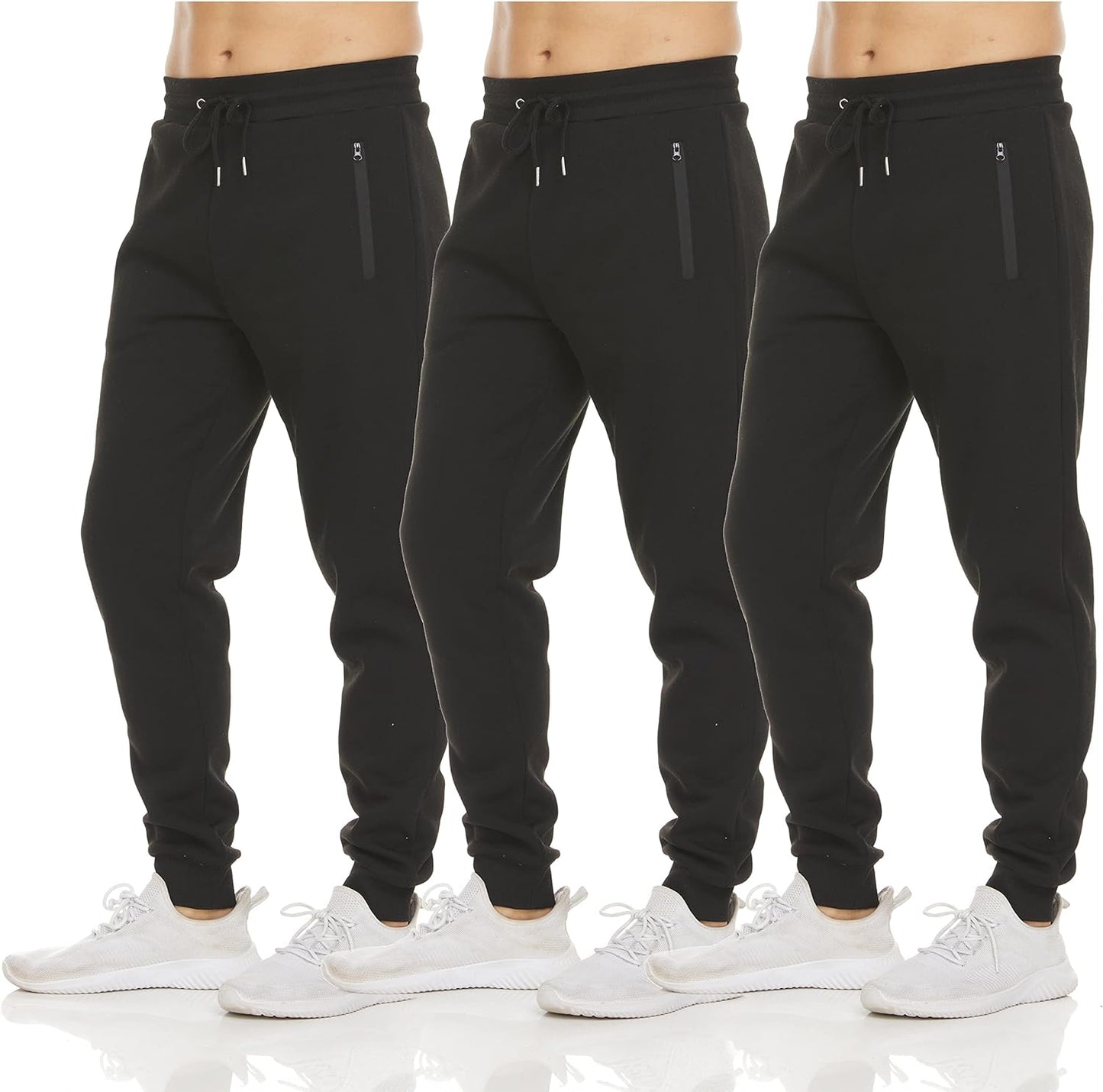 Mens 3 Pack Fleece Active Athletic Workout Jogger Sweatpants for Men with Zipper Pocket and Drawstring Size S-3XL