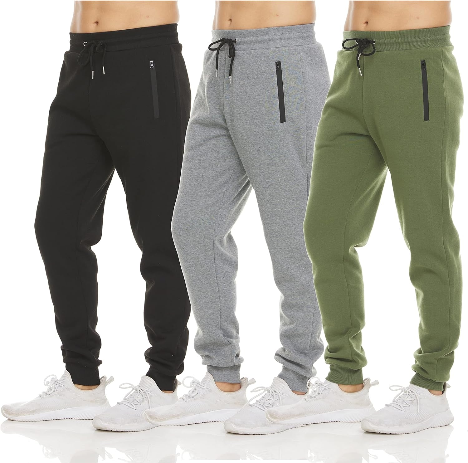 Mens 3 Pack Fleece Active Athletic Workout Jogger Sweatpants for Men with Zipper Pocket and Drawstring Size S-3XL