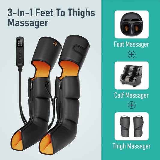 Leg Massager, 3-In-1 Foot Calf & Thigh Massager with Heat and Compression Therapy, Leg Massage Boots for Swollen Legs, Edema, RLS Pain Relief, FSA HSA Eligible