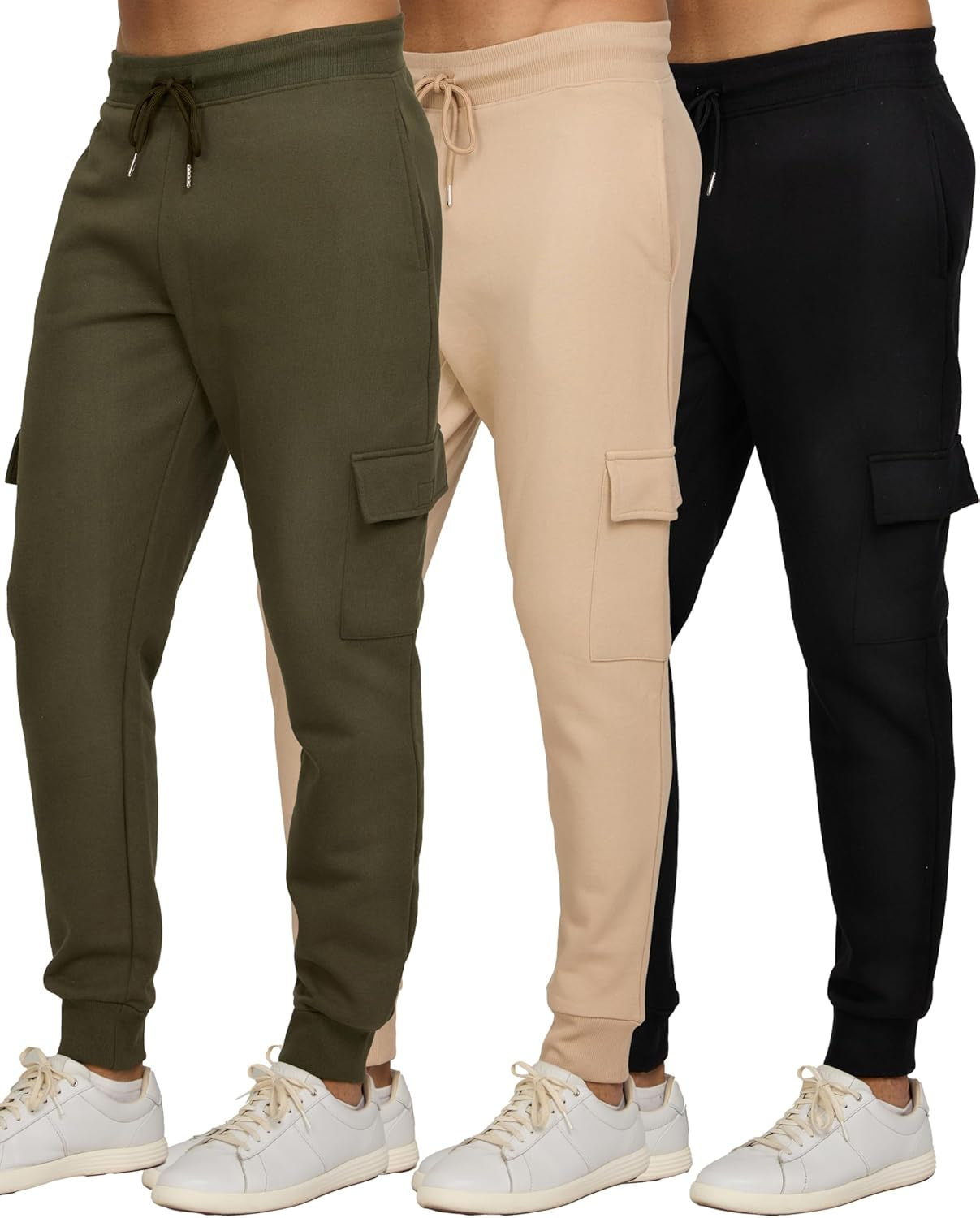 Mens 3 Pack Fleece Active Athletic Workout Jogger Sweatpants for Men with Zipper Pocket and Drawstring Size S-3XL