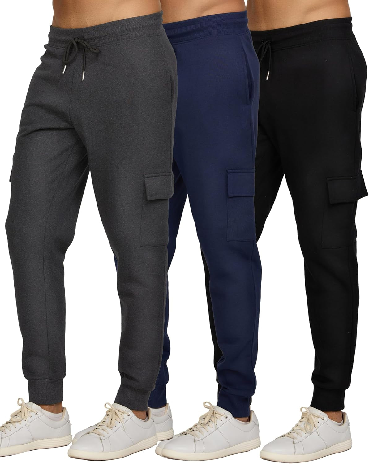 Mens 3 Pack Fleece Active Athletic Workout Jogger Sweatpants for Men with Zipper Pocket and Drawstring Size S-3XL