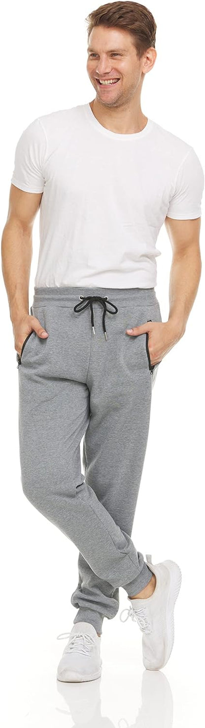 Mens 3 Pack Fleece Active Athletic Workout Jogger Sweatpants for Men with Zipper Pocket and Drawstring Size S-3XL