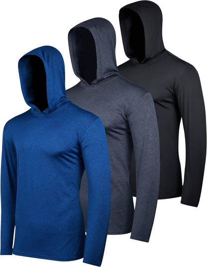 3 Pack: Men'S Dry Fit Wicking Long Sleeve Fishing Active Hoodie Pullover Sweatshirt (Big & Tall)