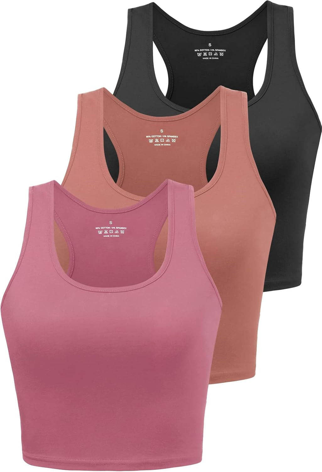 Sports Crop Tank Tops for Women Cropped Workout Tops Racerback Running Yoga Tanks Cotton Sleeveless Gym Shirts 3 Pack