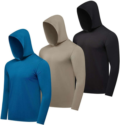 3 Pack: Men'S Dry Fit Wicking Long Sleeve Fishing Active Hoodie Pullover Sweatshirt (Big & Tall)