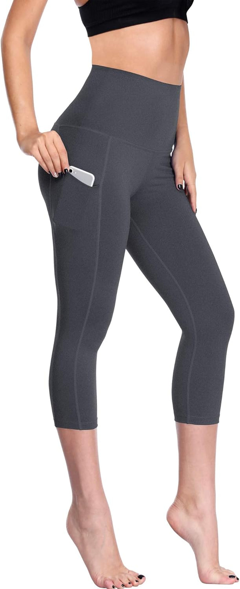 Womens High Waist Workout Legging Capris for Yoga W Side Pockets