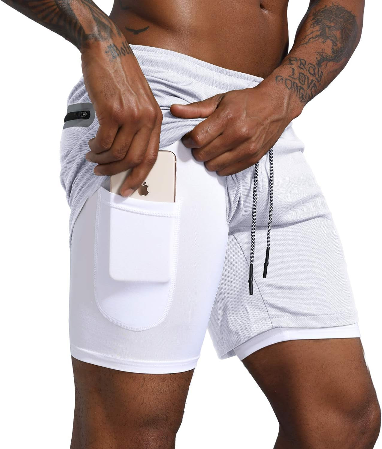 Men'S 2 in 1 Workout Running Shorts Lightweight Training Yoga Gym 7" Short with Zipper Pockets