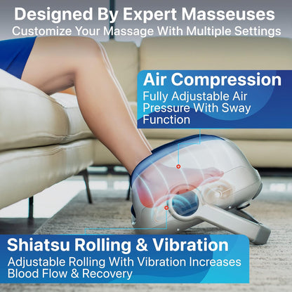 Shiatsu Foot Massager for Circulation & Pain Relief - Deep Tissue Kneading, Heat Therapy for Plantar Fasciitis, Neuropathy, Diabetics - FSA/HSA Eligible - Fits up to Size 15