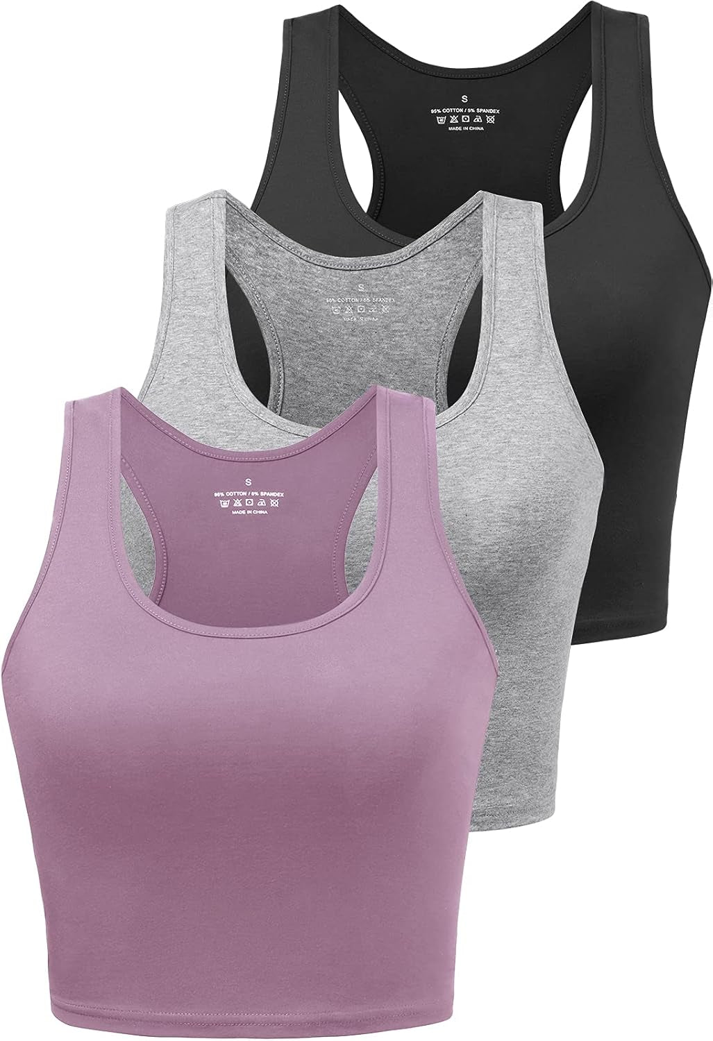 Sports Crop Tank Tops for Women Cropped Workout Tops Racerback Running Yoga Tanks Cotton Sleeveless Gym Shirts 3 Pack