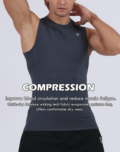 5 Pack Men'S Athletic Compression Shirts Sleeveless Workout Tank Top Sports Base Layer Running Basketball