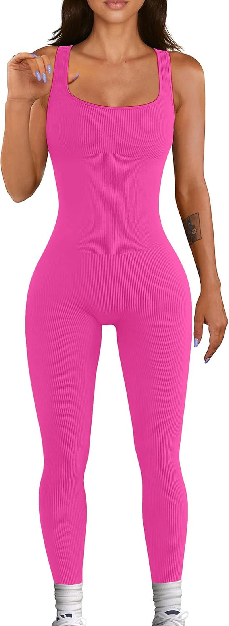 Women Workout Seamless Jumpsuit Yoga Ribbed Bodycon One Piece Tank Top Leggings Romper