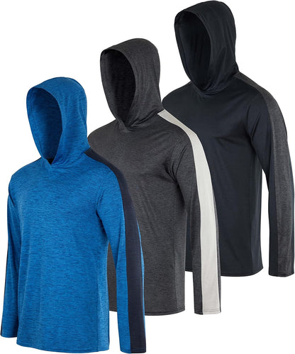 3 Pack: Men'S Dry Fit Wicking Long Sleeve Fishing Active Hoodie Pullover Sweatshirt (Big & Tall)