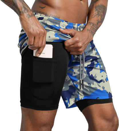 Men'S 2 in 1 Workout Running Shorts Lightweight Training Yoga Gym 7" Short with Zipper Pockets