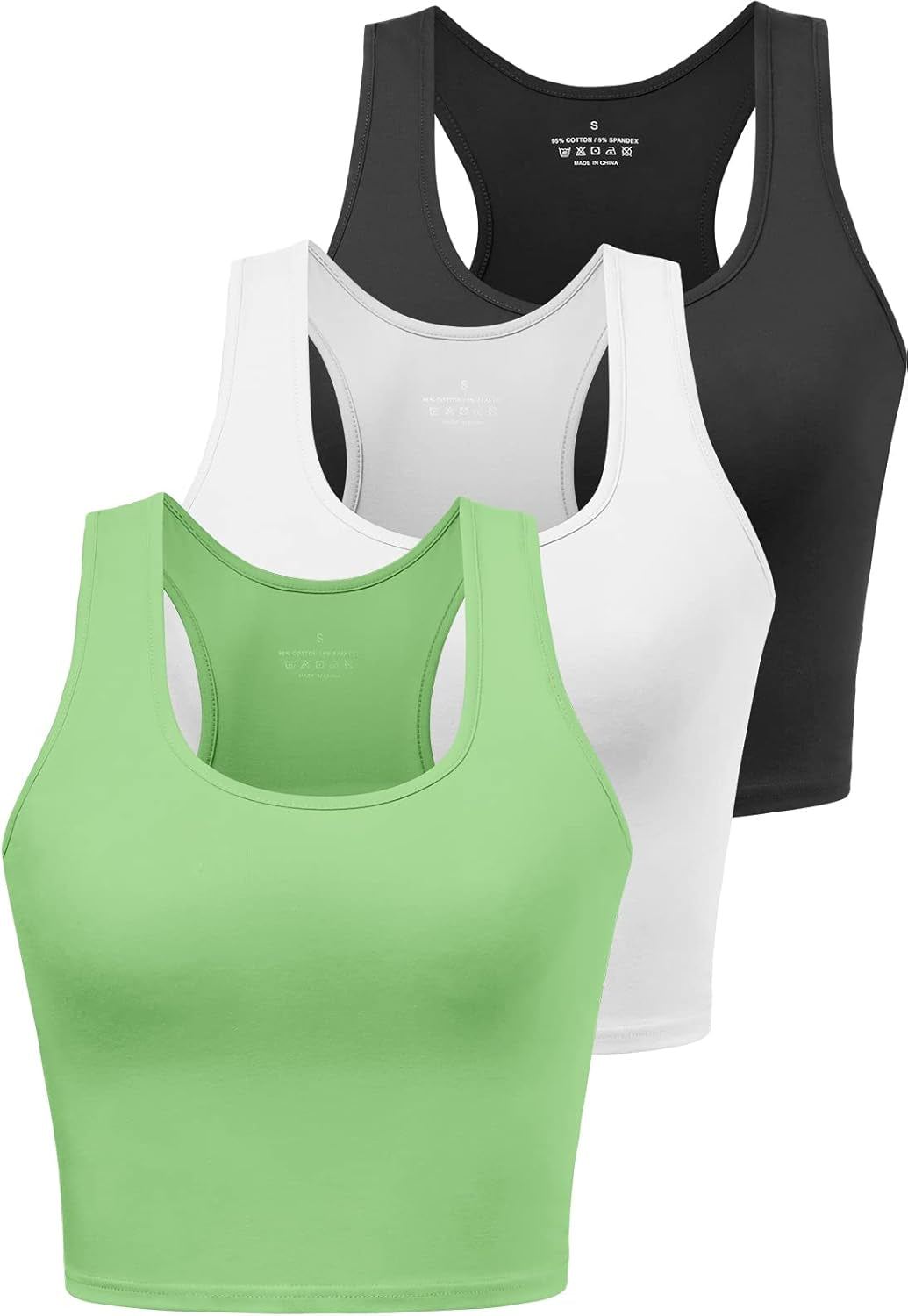 Sports Crop Tank Tops for Women Cropped Workout Tops Racerback Running Yoga Tanks Cotton Sleeveless Gym Shirts 3 Pack