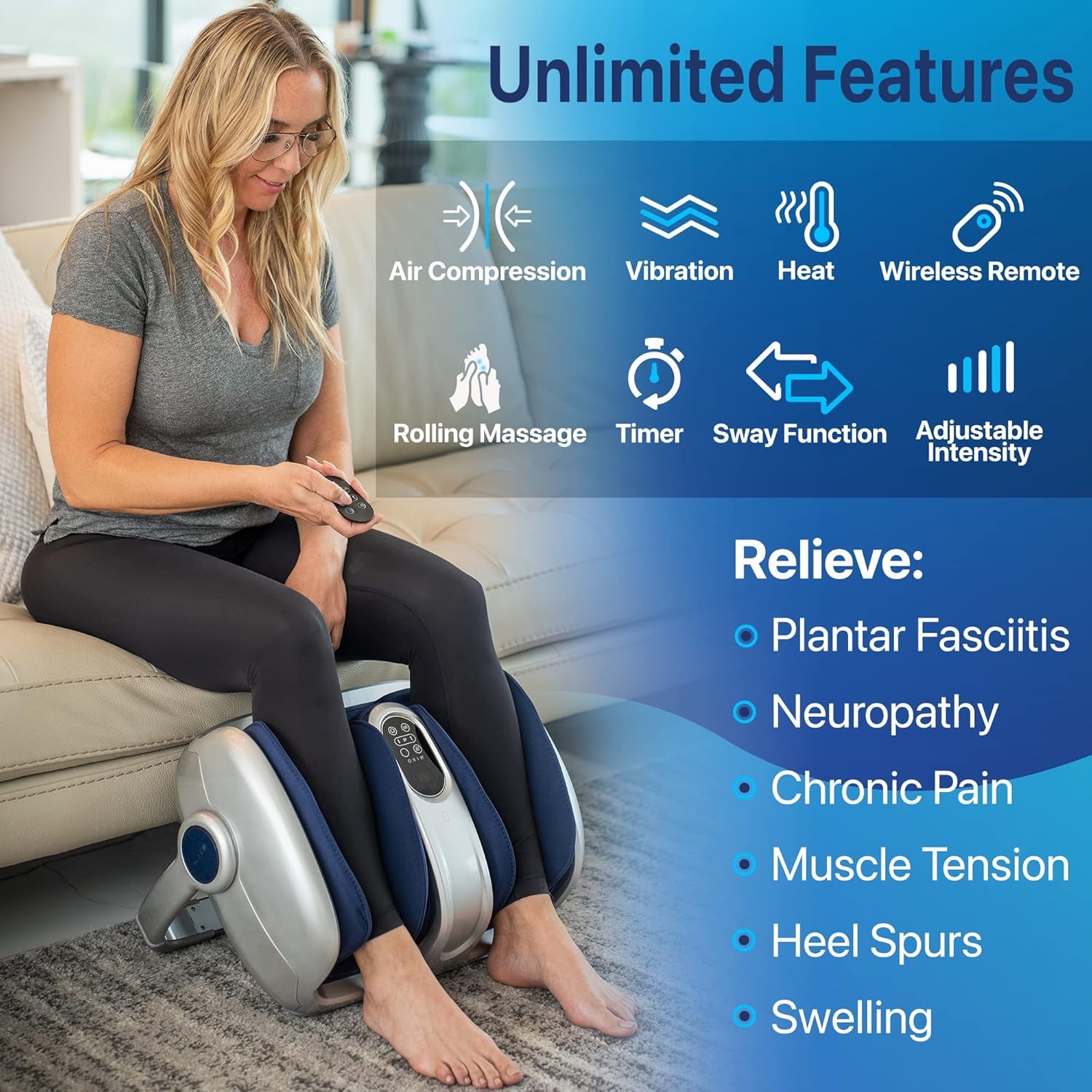 Shiatsu Foot Massager for Circulation & Pain Relief - Deep Tissue Kneading, Heat Therapy for Plantar Fasciitis, Neuropathy, Diabetics - FSA/HSA Eligible - Fits up to Size 15