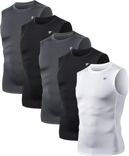 5 Pack Men'S Athletic Compression Shirts Sleeveless Workout Tank Top Sports Base Layer Running Basketball