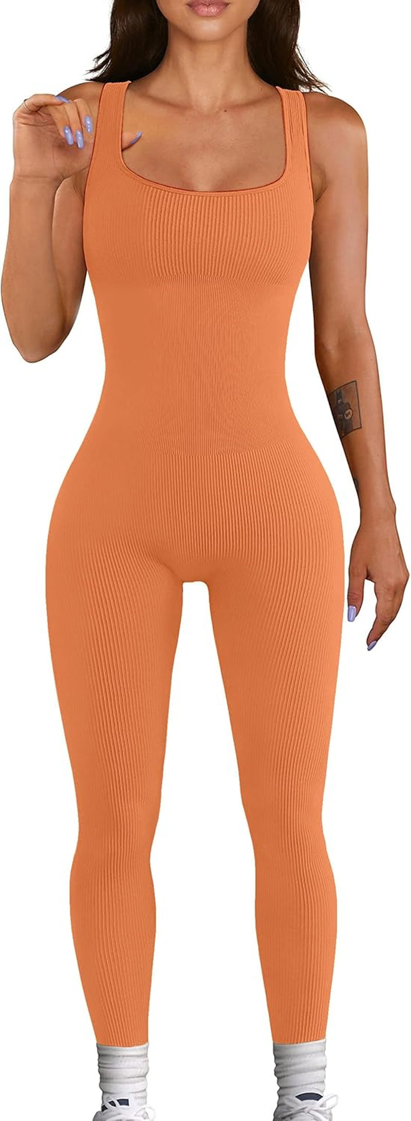 Women Workout Seamless Jumpsuit Yoga Ribbed Bodycon One Piece Tank Top Leggings Romper