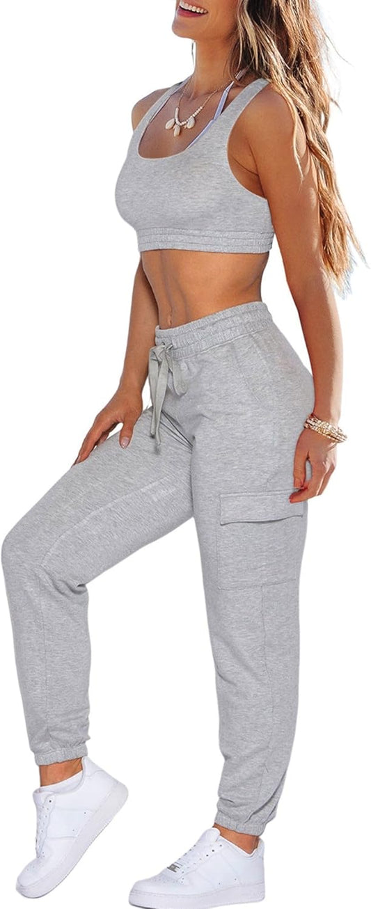 Women'S Workout 2 Piece Sports Set Comfortable Bra and Loose Joggers Casual Outfits Tracksuit