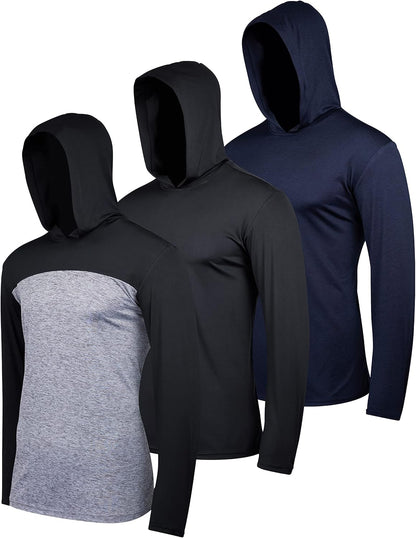 3 Pack: Men'S Dry Fit Wicking Long Sleeve Fishing Active Hoodie Pullover Sweatshirt (Big & Tall)