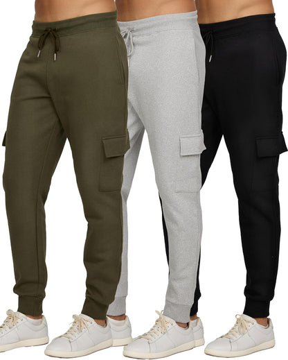 Mens 3 Pack Fleece Active Athletic Workout Jogger Sweatpants for Men with Zipper Pocket and Drawstring Size S-3XL