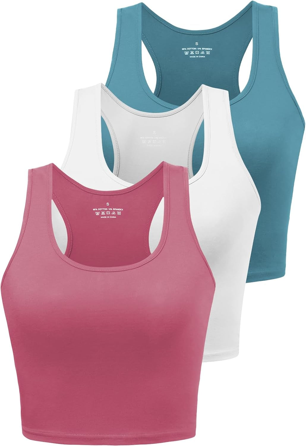 Sports Crop Tank Tops for Women Cropped Workout Tops Racerback Running Yoga Tanks Cotton Sleeveless Gym Shirts 3 Pack