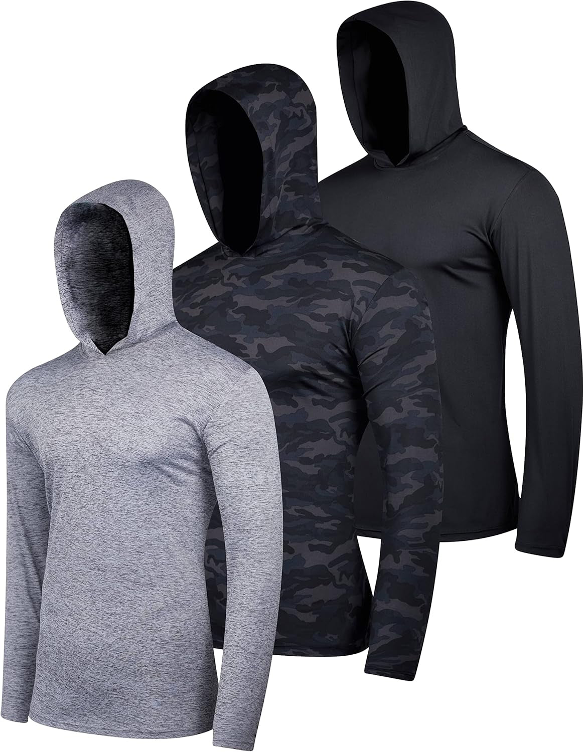 3 Pack: Men'S Dry Fit Wicking Long Sleeve Fishing Active Hoodie Pullover Sweatshirt (Big & Tall)