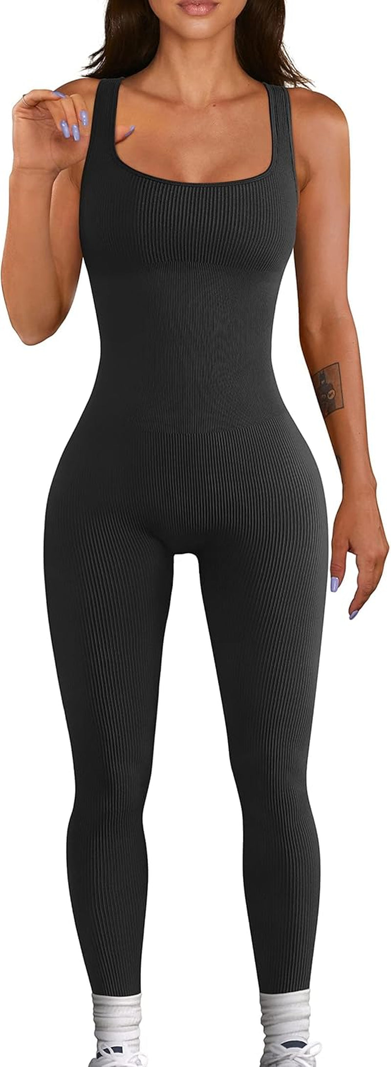 Women Workout Seamless Jumpsuit Yoga Ribbed Bodycon One Piece Tank Top Leggings Romper