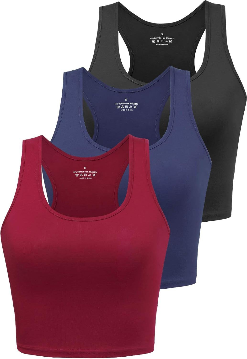 Sports Crop Tank Tops for Women Cropped Workout Tops Racerback Running Yoga Tanks Cotton Sleeveless Gym Shirts 3 Pack