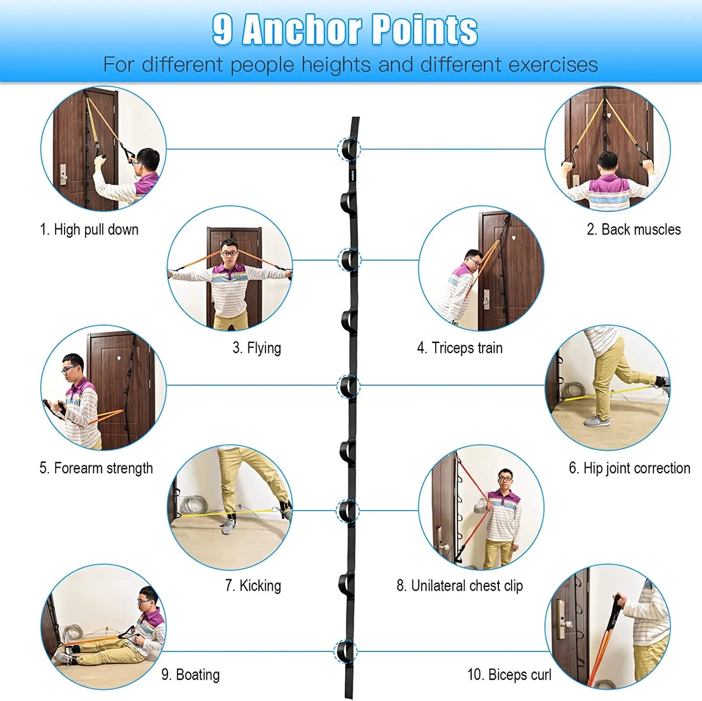 Nylon Door Anchor Strap for Resistance Exercise, Resistance Bands Portable Home Gym.Punching-Free