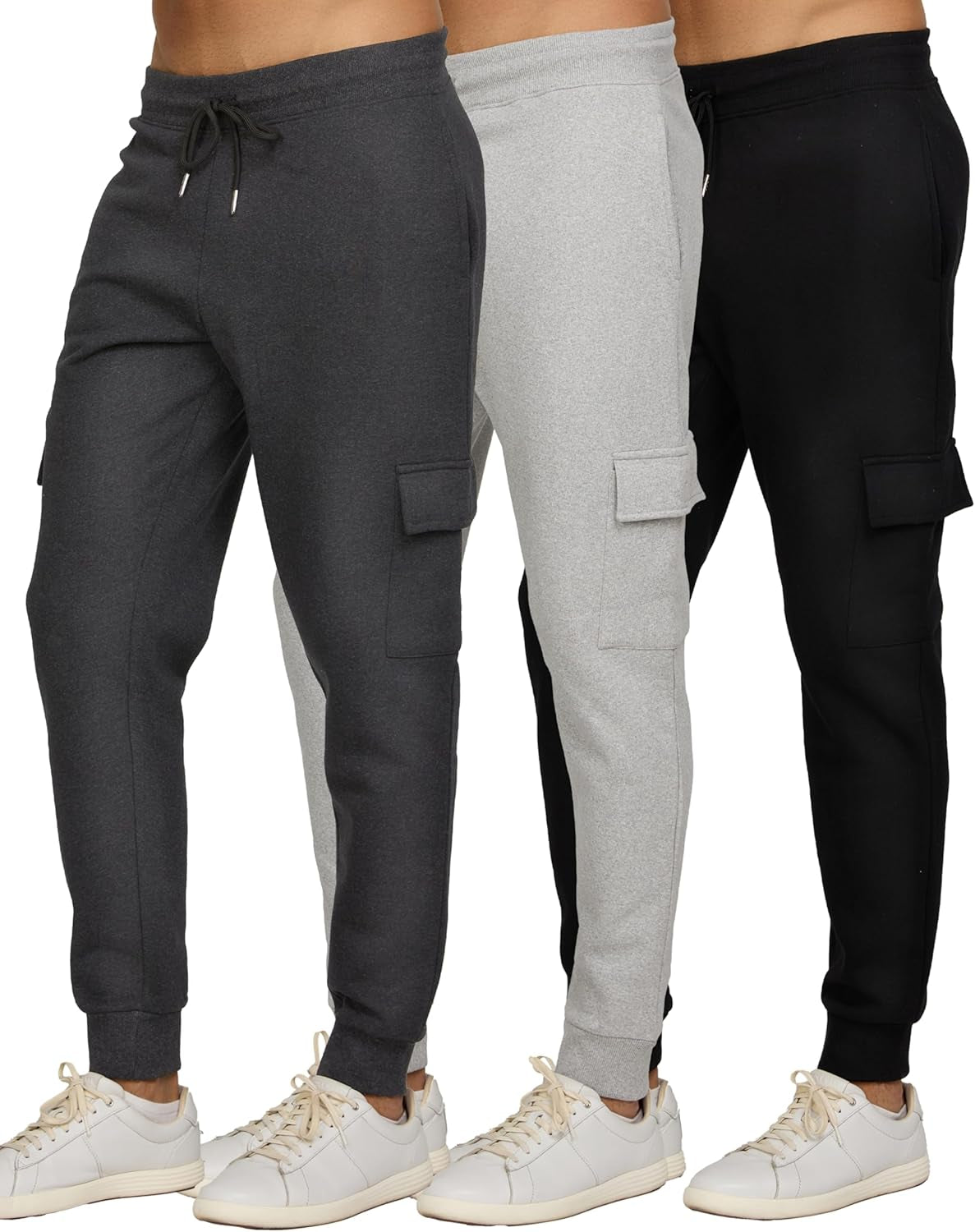 Mens 3 Pack Fleece Active Athletic Workout Jogger Sweatpants for Men with Zipper Pocket and Drawstring Size S-3XL