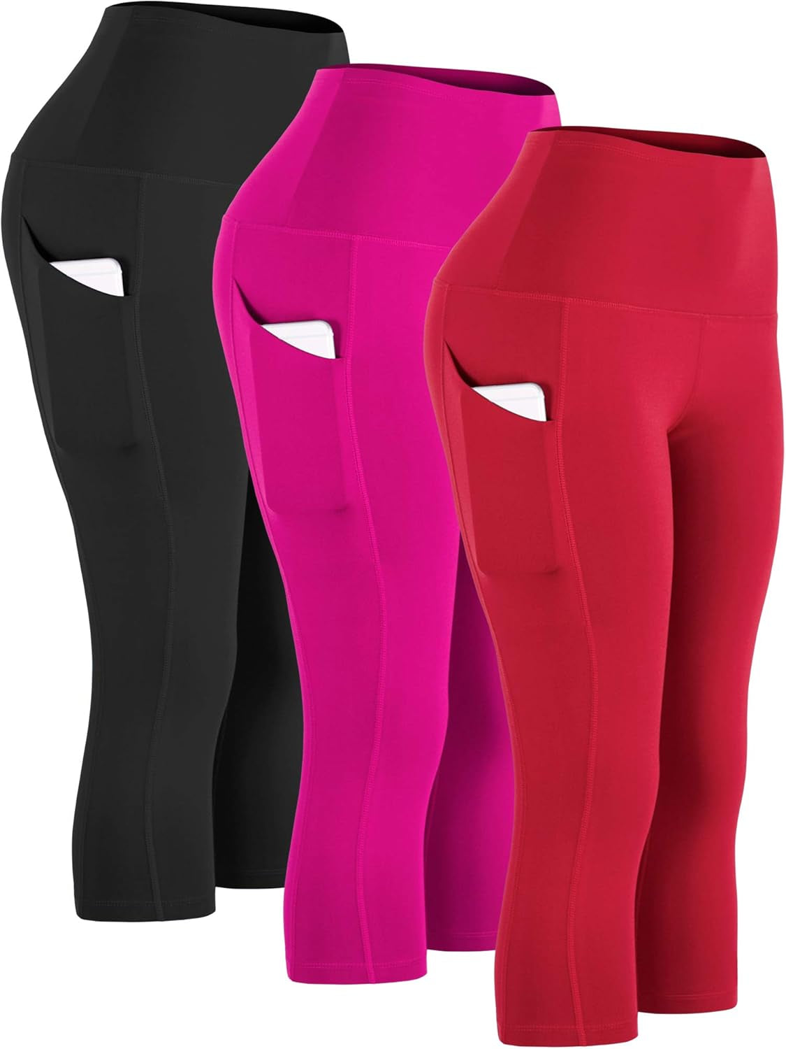 Womens High Waist Workout Legging Capris for Yoga W Side Pockets