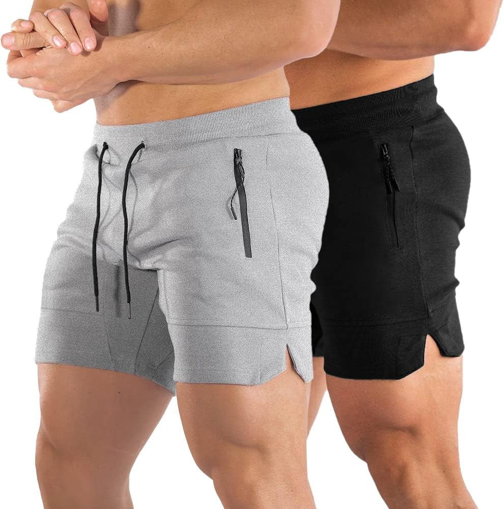 Men'S 5" Gym Workout Shorts,Fitted Jogging Short Pants for Bodybuilding Running Training with Zipper Pockets