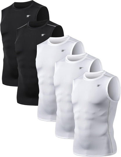 5 Pack Men'S Athletic Compression Shirts Sleeveless Workout Tank Top Sports Base Layer Running Basketball