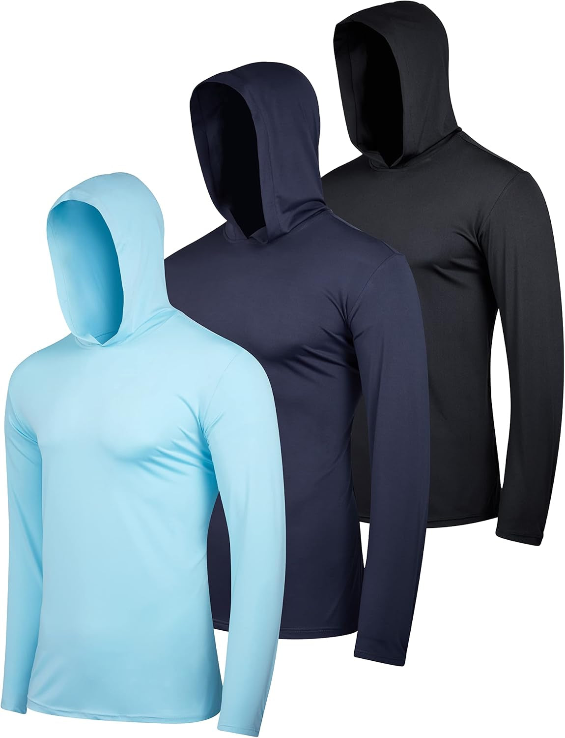 3 Pack: Men'S Dry Fit Wicking Long Sleeve Fishing Active Hoodie Pullover Sweatshirt (Big & Tall)