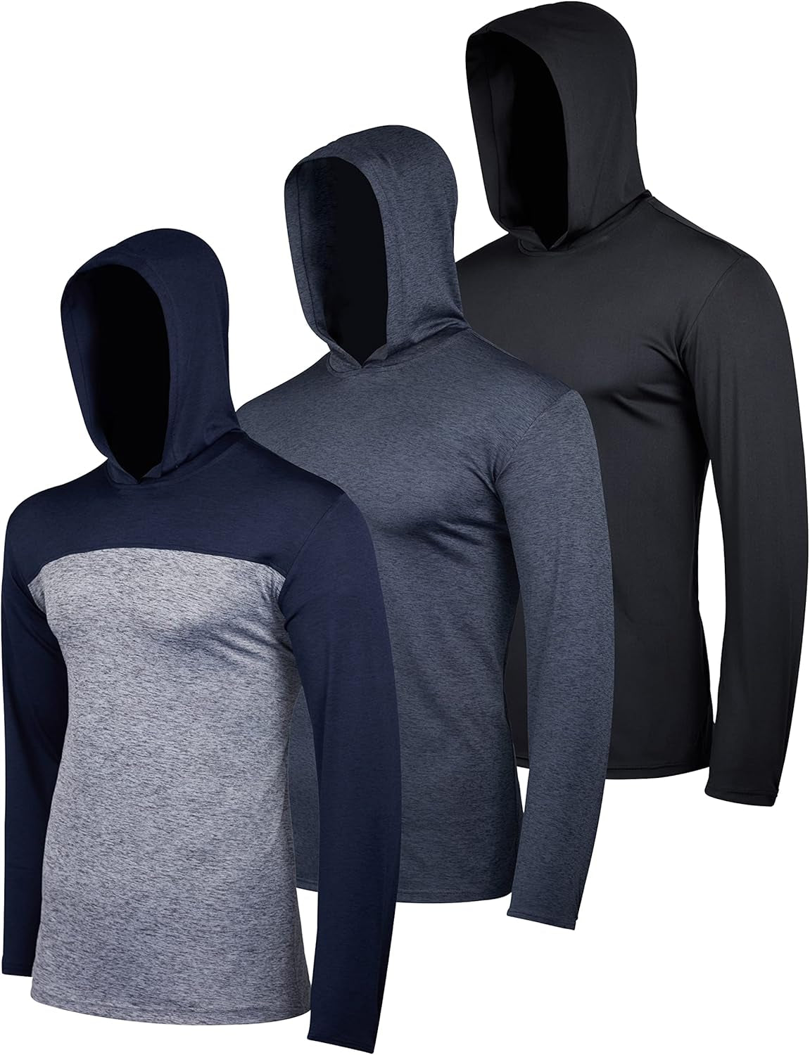 3 Pack: Men'S Dry Fit Wicking Long Sleeve Fishing Active Hoodie Pullover Sweatshirt (Big & Tall)