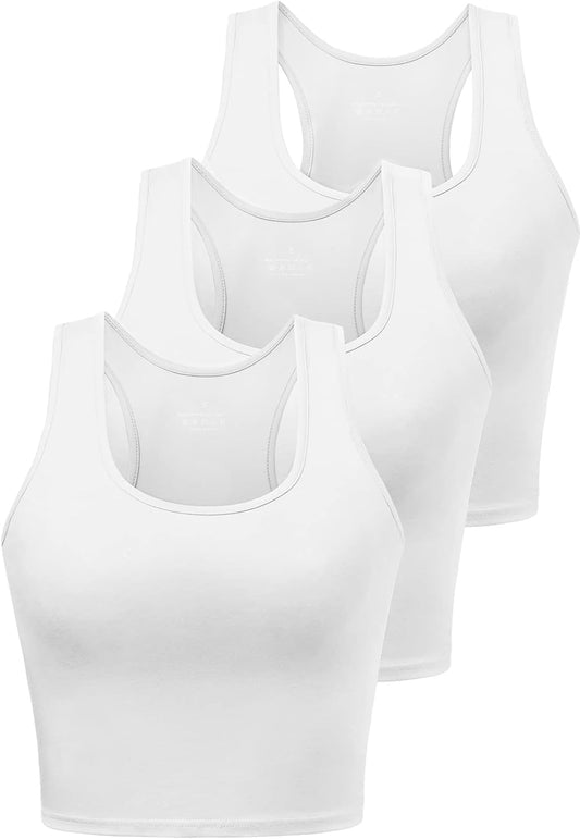 Sports Crop Tank Tops for Women Cropped Workout Tops Racerback Running Yoga Tanks Cotton Sleeveless Gym Shirts 3 Pack