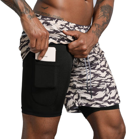 Men'S 2 in 1 Workout Running Shorts Lightweight Training Yoga Gym 7" Short with Zipper Pockets