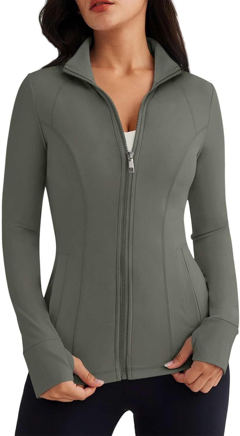 Womens Lightweight Zip up Jackets Mock Turtleneck Fall Hoodies Fitted 2024 Athletic Workout Clothes with Pockets