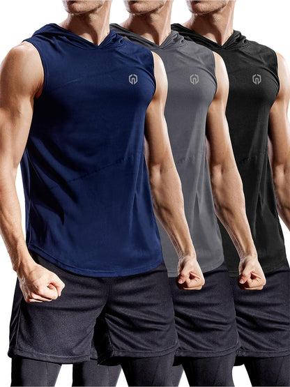 Dry Fit Workout Athletic Muscle Tank Top Running Shirts with Hoods