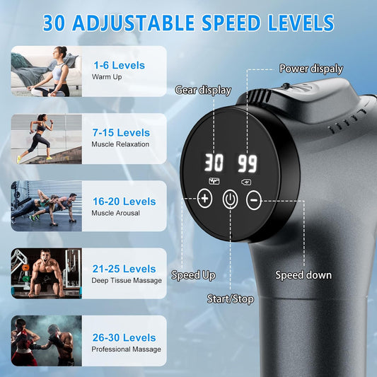 Massage Gun, Muscle Massage Gun for Athletes Handheld Electric Deep Tissue Back Massager, Percussion Massage Device for Pain Relief with 30 Speed Levels 9 Heads,Father'S Day Gifts