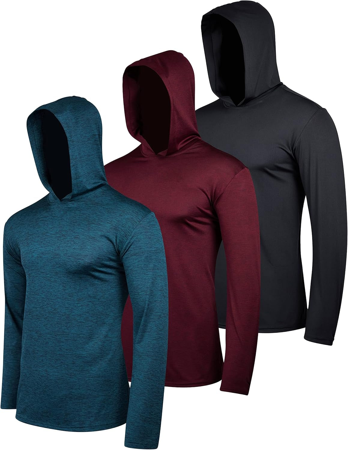 3 Pack: Men'S Dry Fit Wicking Long Sleeve Fishing Active Hoodie Pullover Sweatshirt (Big & Tall)