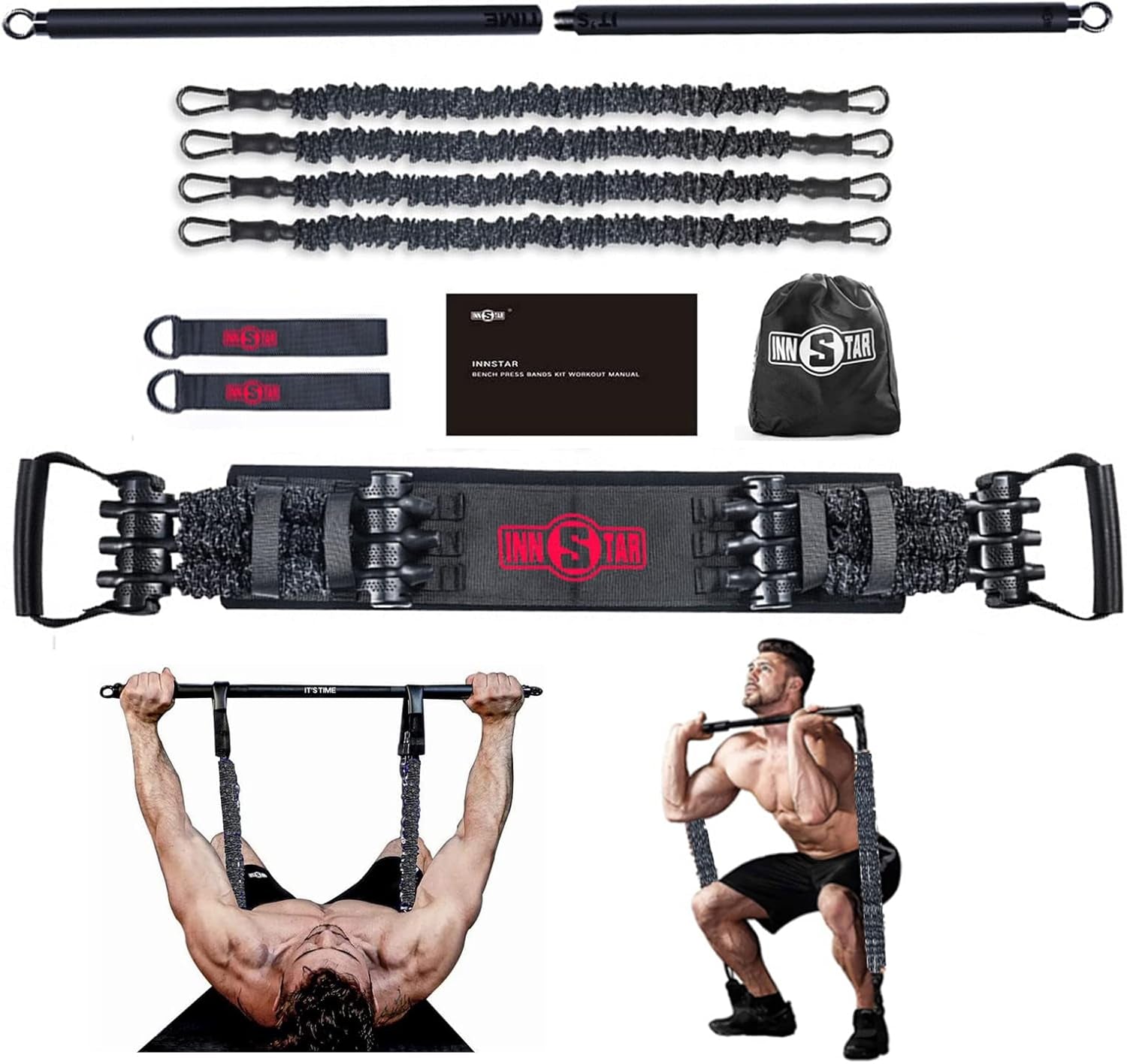 Resistance Bands Bar Exercise Bands Attachment 38" Black Max Load 800Lb for Home Gym Workout Full Body Workout Power Lifting Fitness Bar