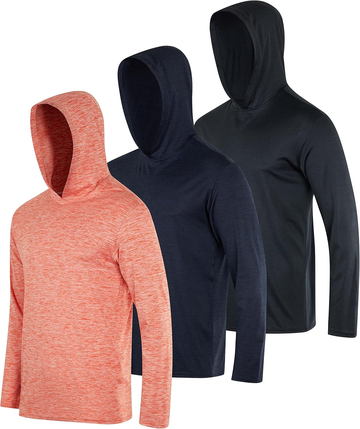 3 Pack: Men'S Dry Fit Wicking Long Sleeve Fishing Active Hoodie Pullover Sweatshirt (Big & Tall)