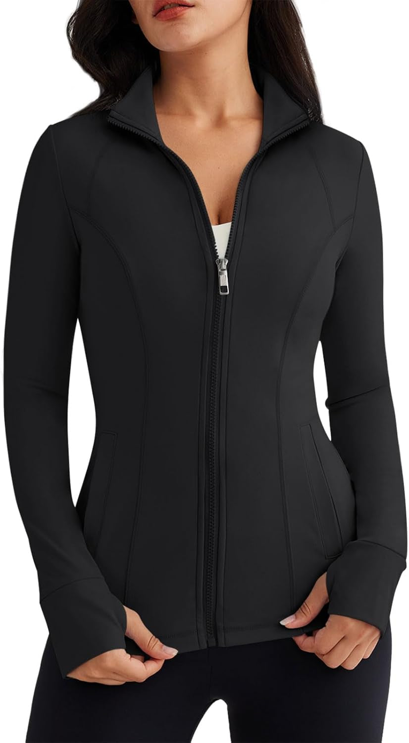 Womens Lightweight Zip up Jackets Mock Turtleneck Fall Hoodies Fitted 2024 Athletic Workout Clothes with Pockets