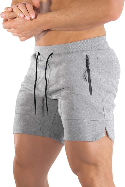 Men'S 5" Gym Workout Shorts,Fitted Jogging Short Pants for Bodybuilding Running Training with Zipper Pockets